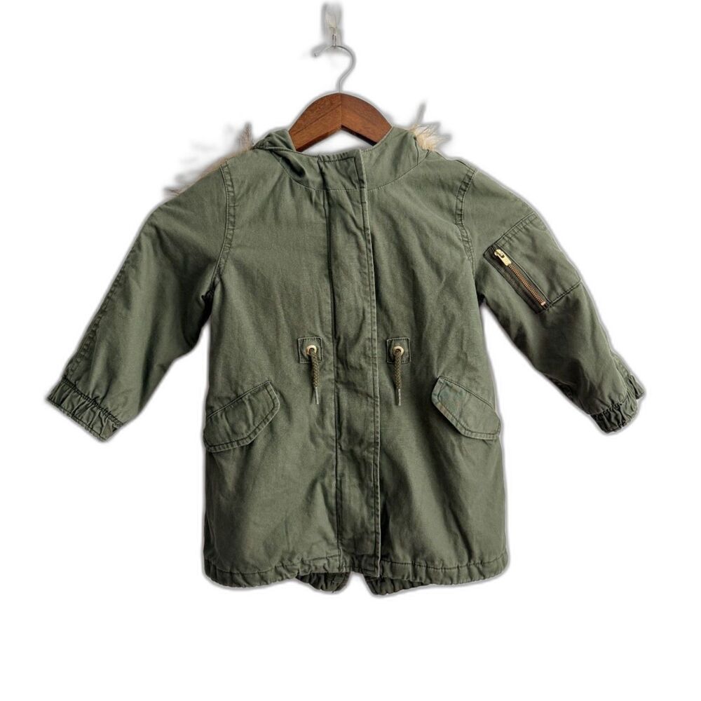 Baby Gap Toddler 3 Years Olive Green Faux Fur Hood Utility Parka Jacket